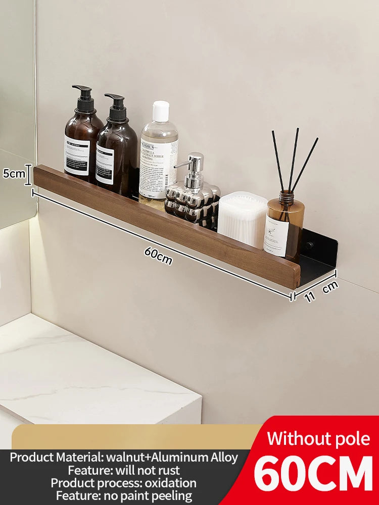 Wall-Mounted Wood & Aluminum Bathroom Shelf | Waterproof Storage