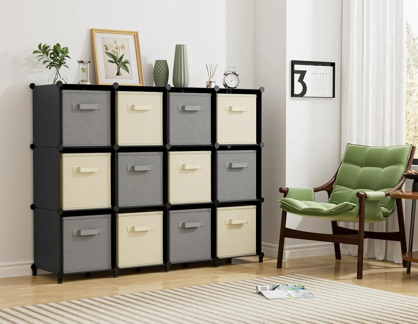 12-Cube Storage Organizer – Portable Closet Shelves, Black Peaceful Pleasures Health and Wellness