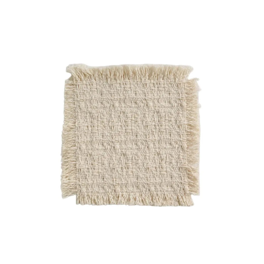 New Beige Color Cotton Placemat Soft Square Shape Table Mat Cotton Photo Props Peaceful Pleasures Health and Wellness 6-6cm L