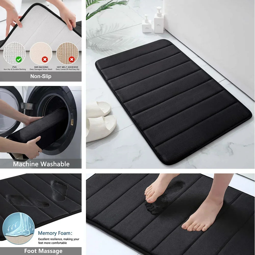 3Pc Sets Bath Mats Non Slip Memory Foam Bathroom Soft Rugs Water Absorption Dry Fast Bath Mat Machine Washable For Home Floor Peaceful Pleasures Health and Wellness