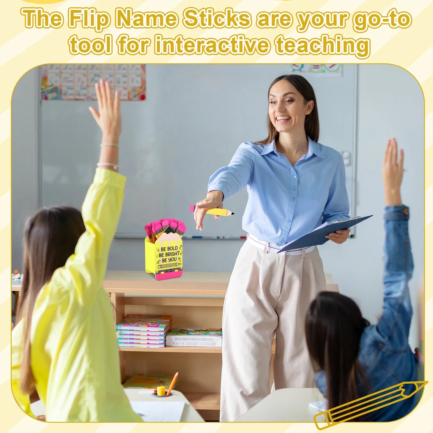101-Piece Flip Name Sticks Set with Wooden Storage Cup