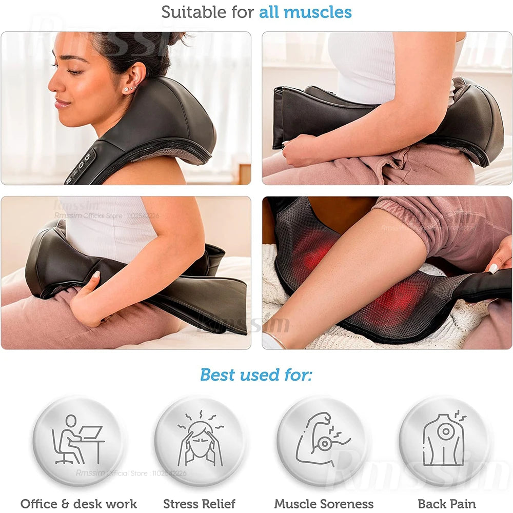 Shiatsu Heated Neck & Shoulder Massage Pillow | Deep Kneading