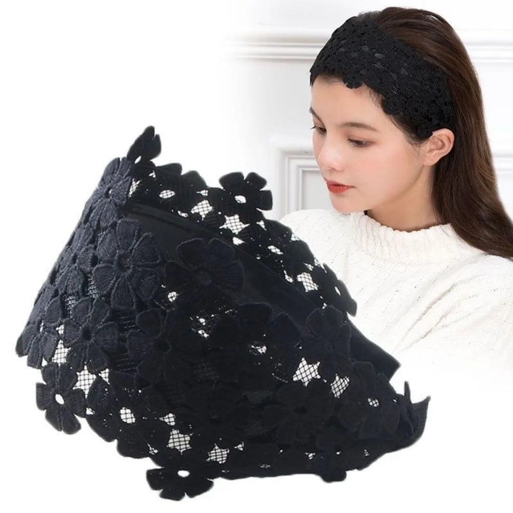 Embroidery Flower Lace Headband – Wide Anti-Slip Hair Hoop