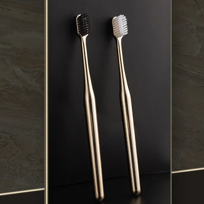 Luxury Soft Toothbrush Men Women Adult Tooth Brush Electroplate Gold Color Dental Brushes Toothbrushes Customizable Wholesale Peaceful Pleasures Health and Wellness