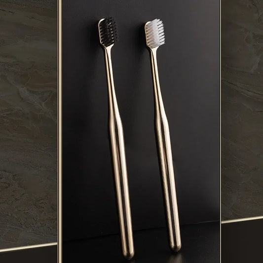 Luxury Soft Toothbrush Men Women Adult Tooth Brush Electroplate Gold Color Dental Brushes Toothbrushes Customizable Wholesale Peaceful Pleasures Health and Wellness
