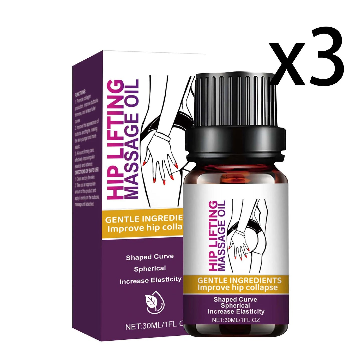 Ricinus Hip Tightening Essential Oil Promote Collagen Production Boosting Hip Muscles Improve Sagging Body Shaping Massage Oil Peaceful Pleasures Health and Wellness 3x30ml 30ml