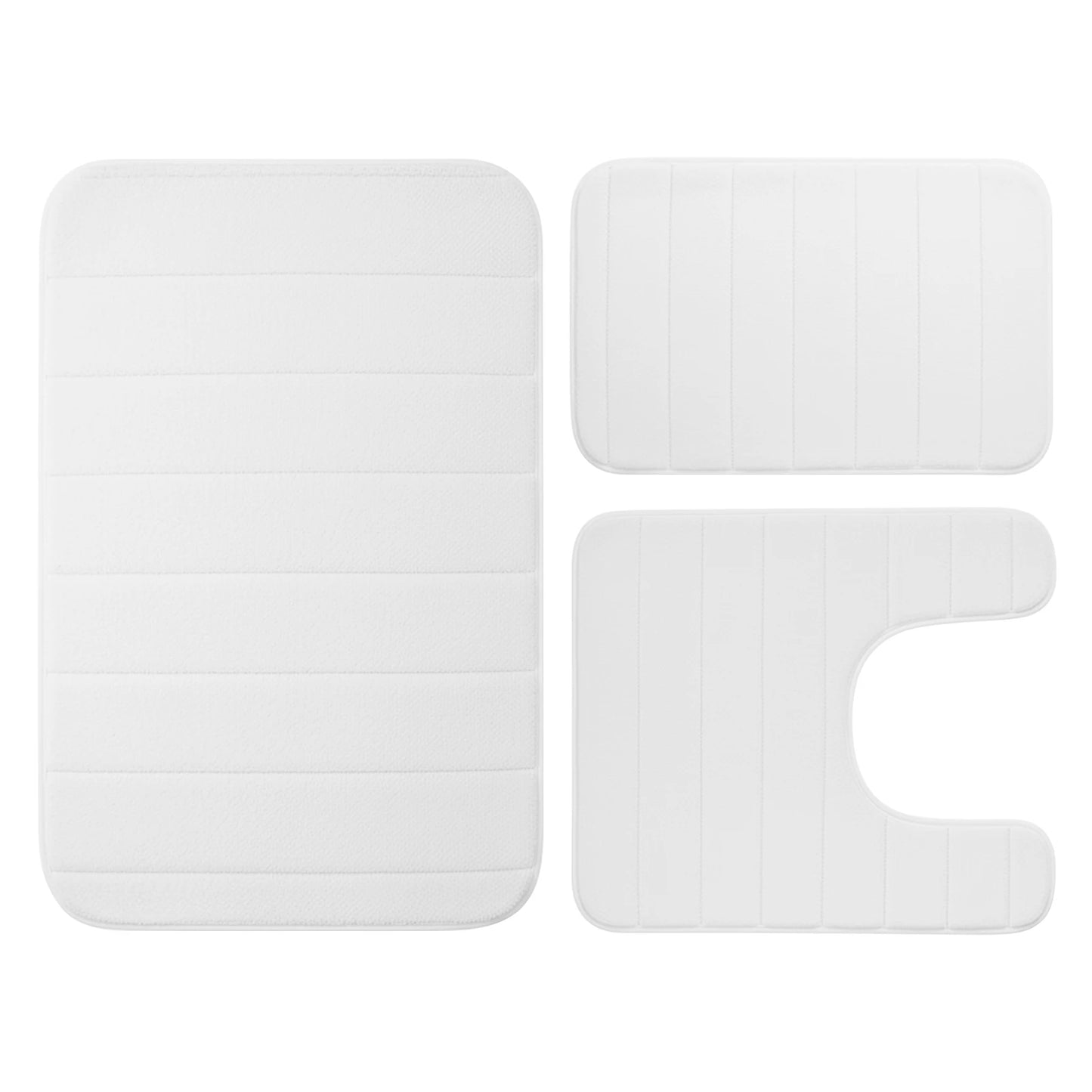 3Pc Sets Bath Mats Non Slip Memory Foam Bathroom Soft Rugs Water Absorption Dry Fast Bath Mat Machine Washable For Home Floor Peaceful Pleasures Health and Wellness White 3pcs set