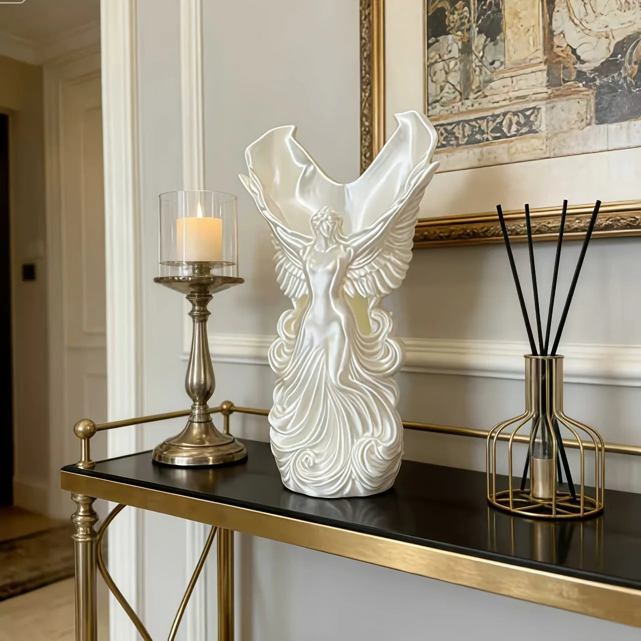 1 Piece Angel-Shaped Vase 3D Printed Angel Wings Pen Holder Sculpture Creative Desktop Decoration Art Ornament Gift Decoration Peaceful Pleasures Health and Wellness