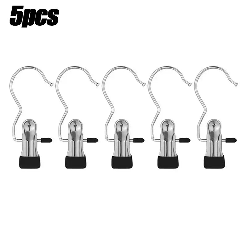 Multifunctional Clothespin Hanger Clothes Hook Buckle Metal Stainless Steel Hat Skirt Trouser Clip Clothing Wardrobe Storage Peaceful Pleasures Health and Wellness 5pcs-black XL