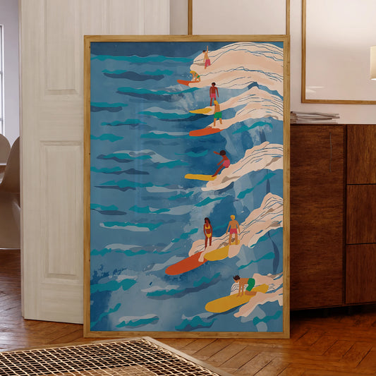 Surfing Blue Waves Canvas Wall Art Print | Modern Home Decor Canvas Wall Art Print Peaceful Pleasures Health and Wellness