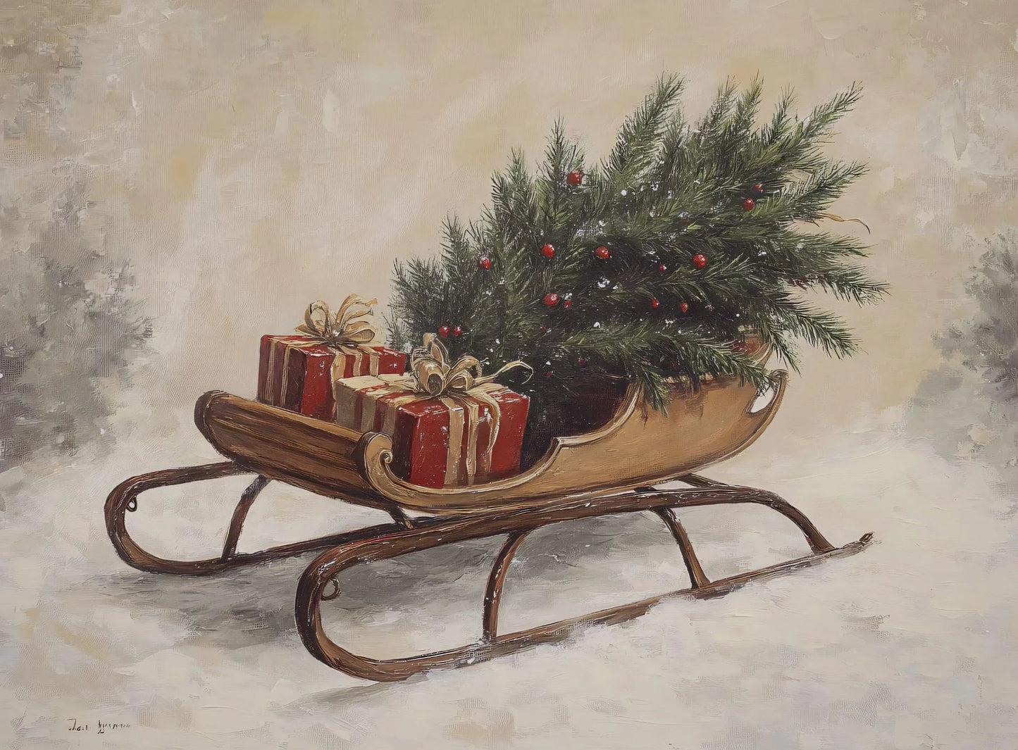 Vintage Christmas Train Holiday Winter Snow Farmhouse Town Village Poster Print Canvas Painting for Living Room Home Decor Peaceful Pleasures Health and Wellness