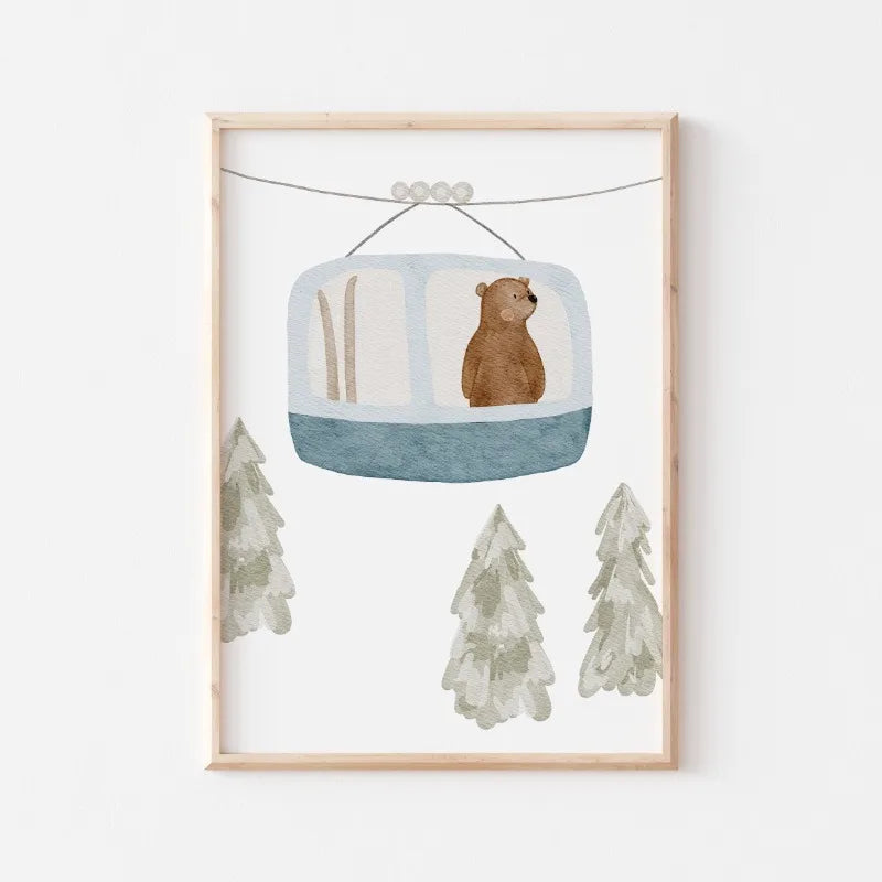 Cute Bear Cartoon Canvas Wall Art for Kids Nursery Room Decor