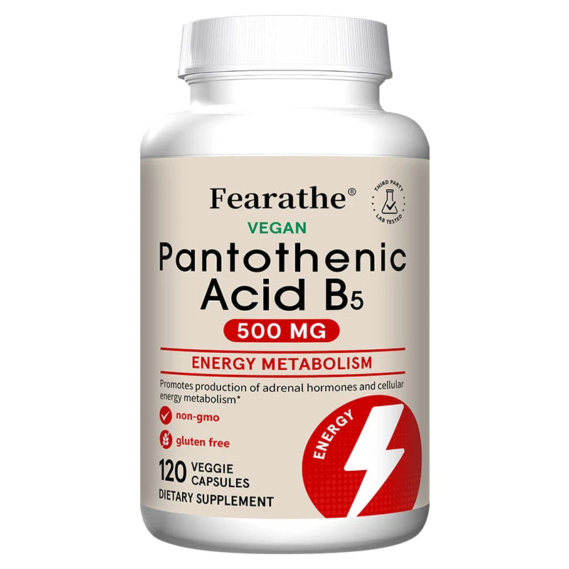 Pantothenic Acid B5 500mg Vitamin B Complex Capsules - Energy & Metabolism Support, Regulates Cellular Balance,Vegan Gluten-Free Peaceful Pleasures Health and Wellness 120 count-1 bottle