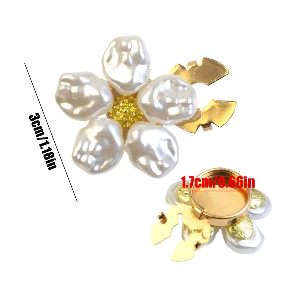 Pearlized Flower Button Clip Jeweled Button Covers Alloy Flower Elegant Cufflinks for Dress Uniform Shirt Embellished Clips Peaceful Pleasures Health and Wellness Gold