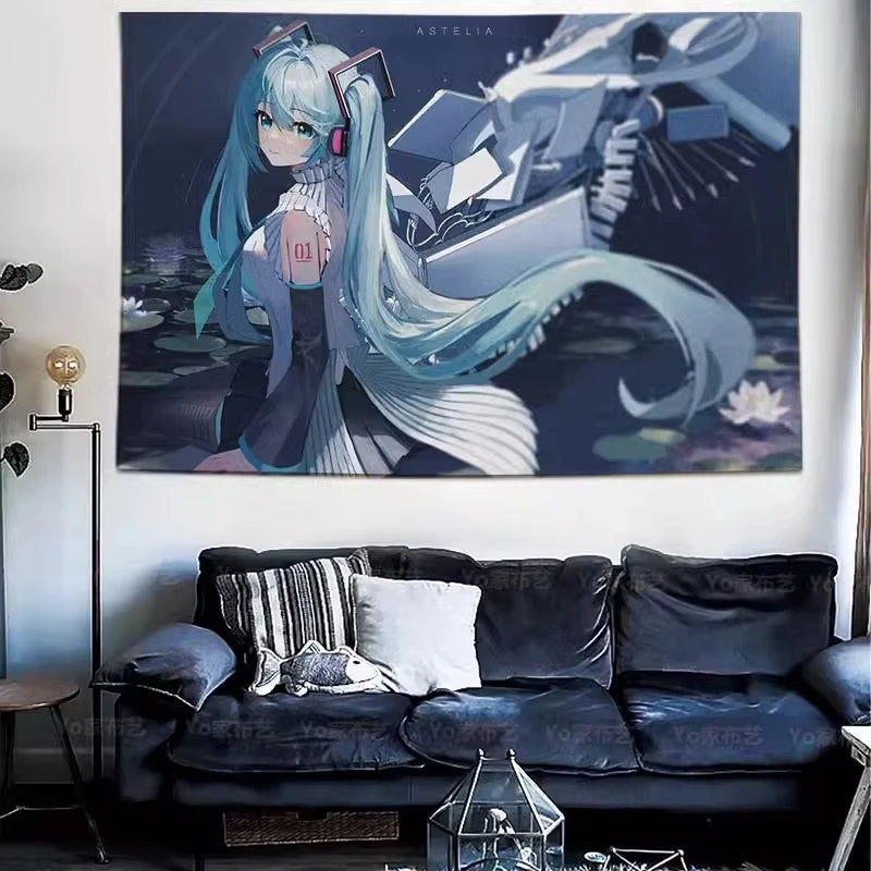 Japanese Hatsune Miku Miku Hanging Cloth Background Cloth Bedroom Room Anime Transformation Girl Heart Wall Wall Cloth Tapest Peaceful Pleasures Health and Wellness B313308 20x30cm Unframed