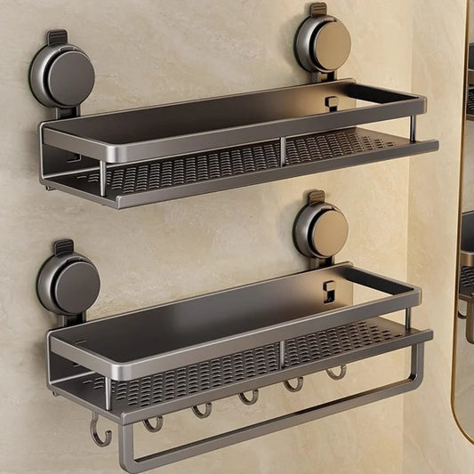 No-Drill Suction Cup Bathroom Shelf | Aluminum Wall Organizer Bathroom Wall Shelf Peaceful Pleasures Health and Wellness