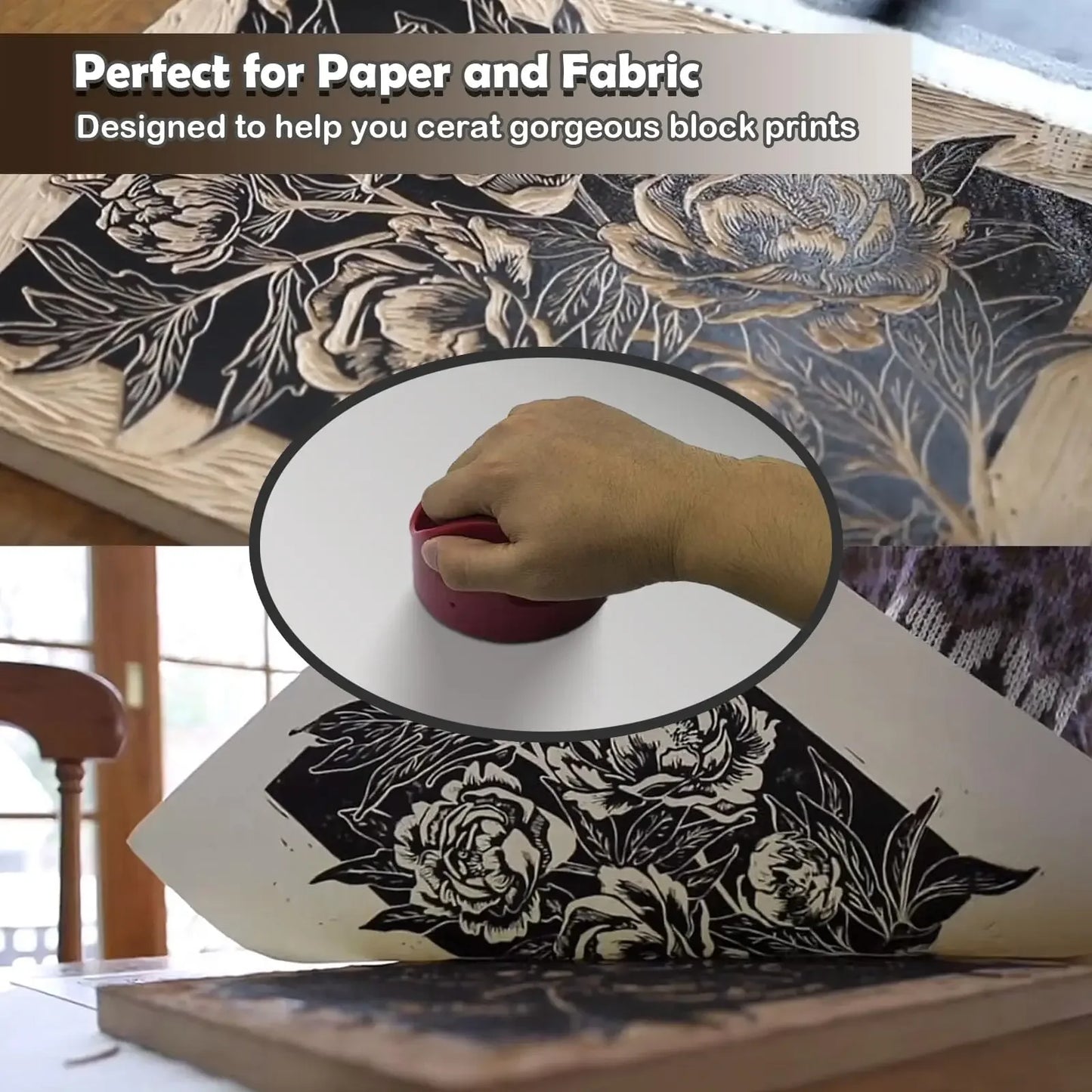 1 Pieces Block Printing Baren Tools Hand Printing Linocut Tools Printing Press Comfortable Handle - 4 inchs Peaceful Pleasures Health and Wellness
