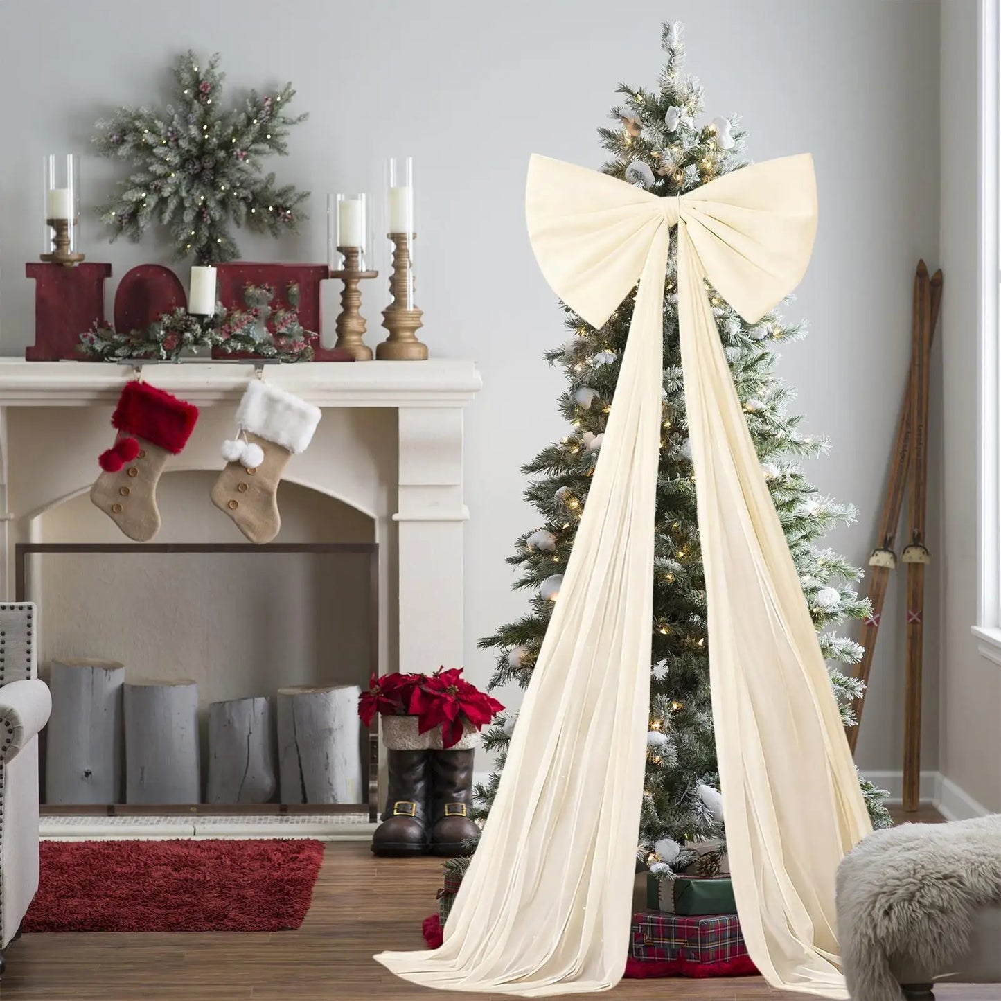 Large Velvet Christmas Tree Bow – 20x71 Inch Oversized Decor