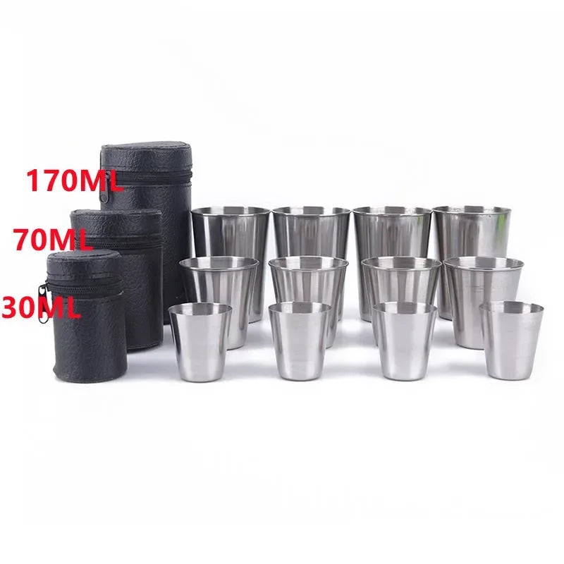 Stainless Steel Shot Cups Set of 4 – 170ml with Leather Bag
