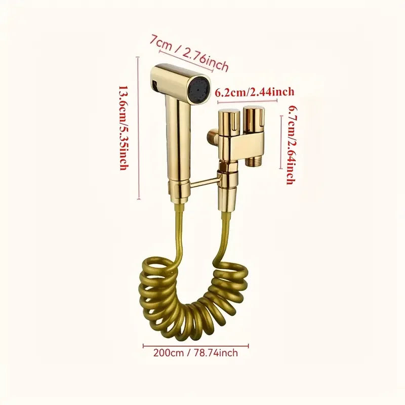 Gold Wall-Mounted Bidet Sprayer | Handheld Toilet Spray & 2m Hose