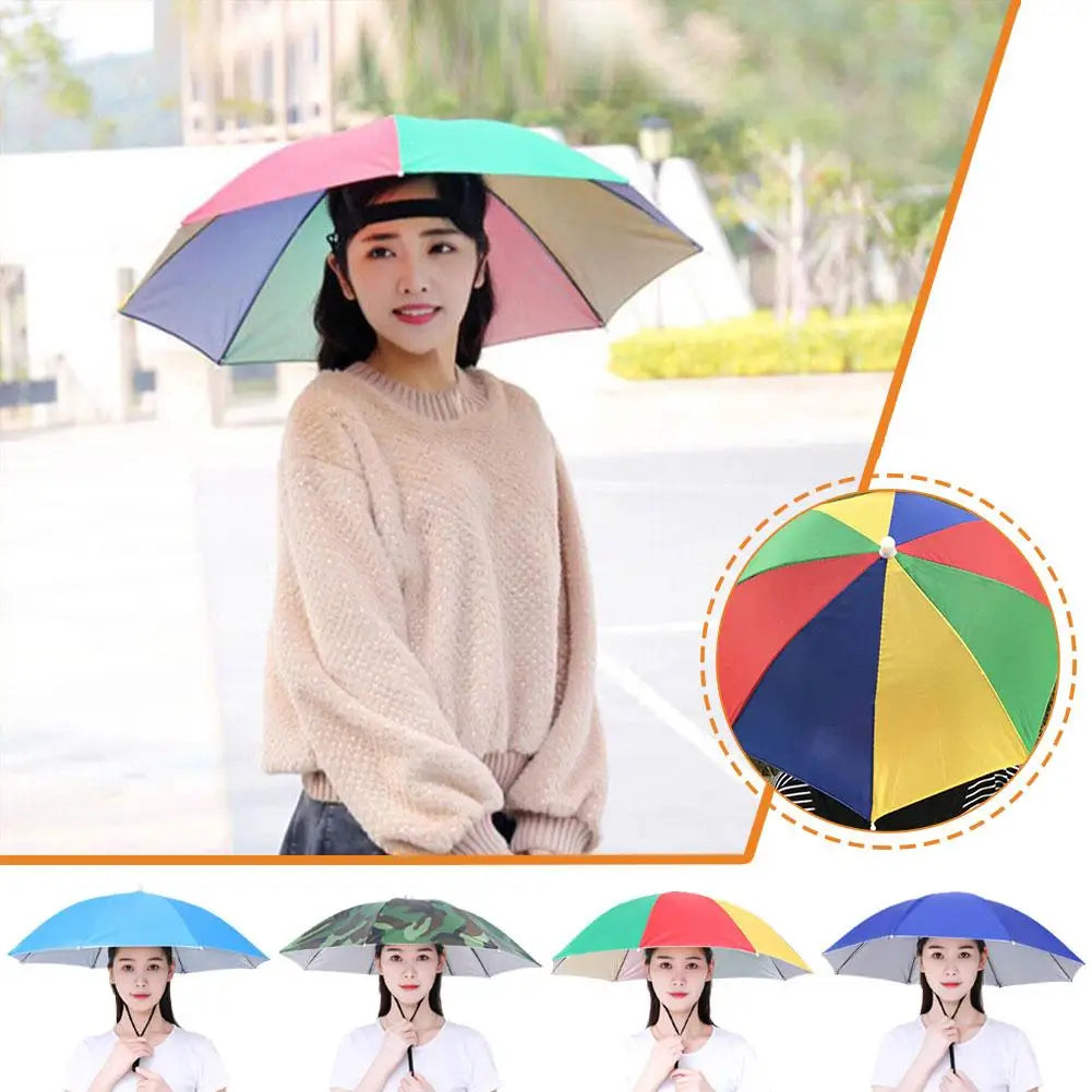 69cm Large Size Umbrella Hat UV Protection Hands Free Headwear Fishing Rainbow Advertising Cap For Outdoor Stall Hiking Outdoors Peaceful Pleasures Health and Wellness
