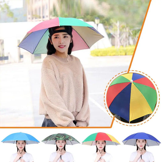 69cm Large Size Umbrella Hat UV Protection Hands Free Headwear Fishing Rainbow Advertising Cap For Outdoor Stall Hiking Outdoors Peaceful Pleasures Health and Wellness