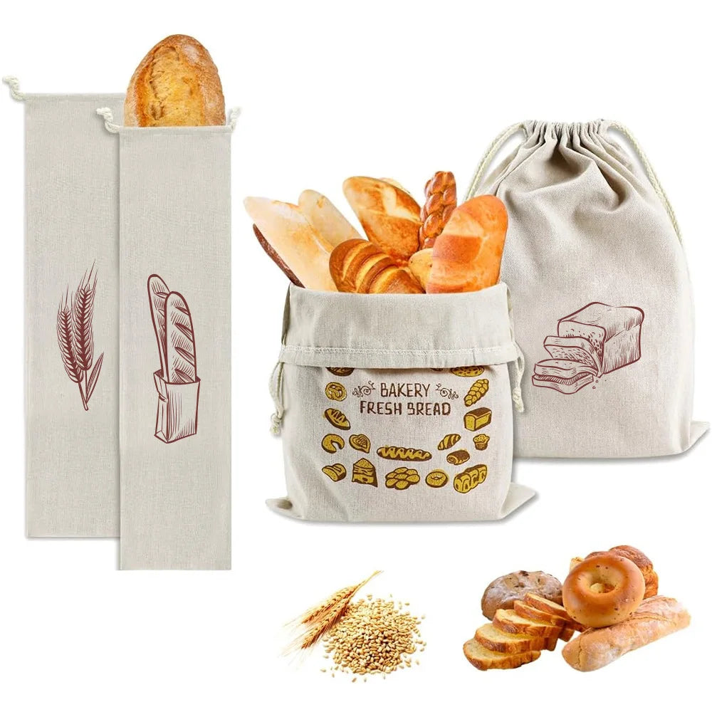 Reusable Linen Bread Bag | Drawstring Artisan Loaf Storage Bag