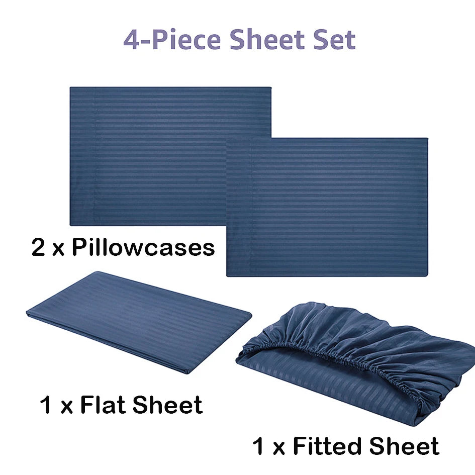 Battilo Bed Sheets 4 Pieces Set Luxury Fitted Flat Sheet with Pillowcases Solid Stripe Bedding Set For Twin Full Queen King Size Peaceful Pleasures Health and Wellness