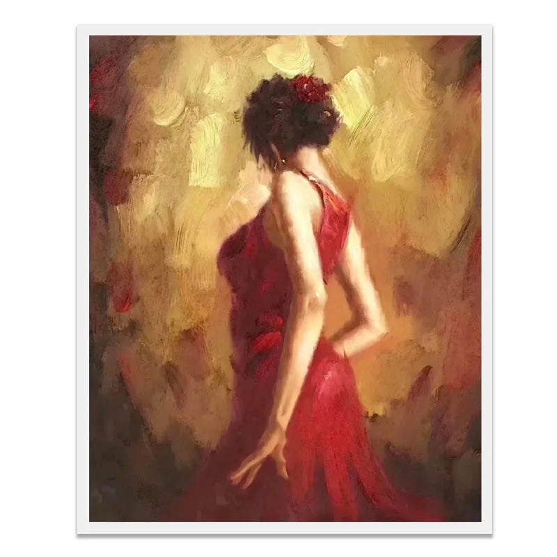 Hand-Painted Dancing Couples Oil Painting | Black & Red Canvas Art
