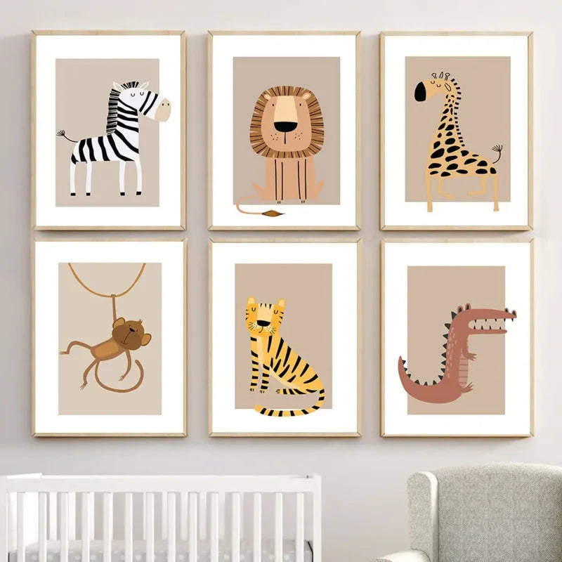 Nordic Cartoon Wildlife Canvas Wall Art | Kids Nursery Decor Canvas Wall Art Print Peaceful Pleasures Health and Wellness