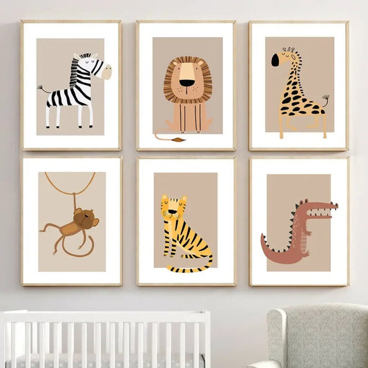 Nordic Cartoon Wildlife Canvas Wall Art | Kids Nursery Decor Canvas Wall Art Print Peaceful Pleasures Health and Wellness