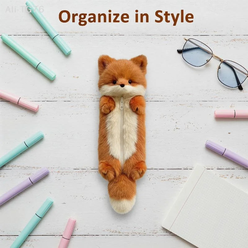 Cute Cartoon Plush Animal Pencil Case | Student Stationery Pouch