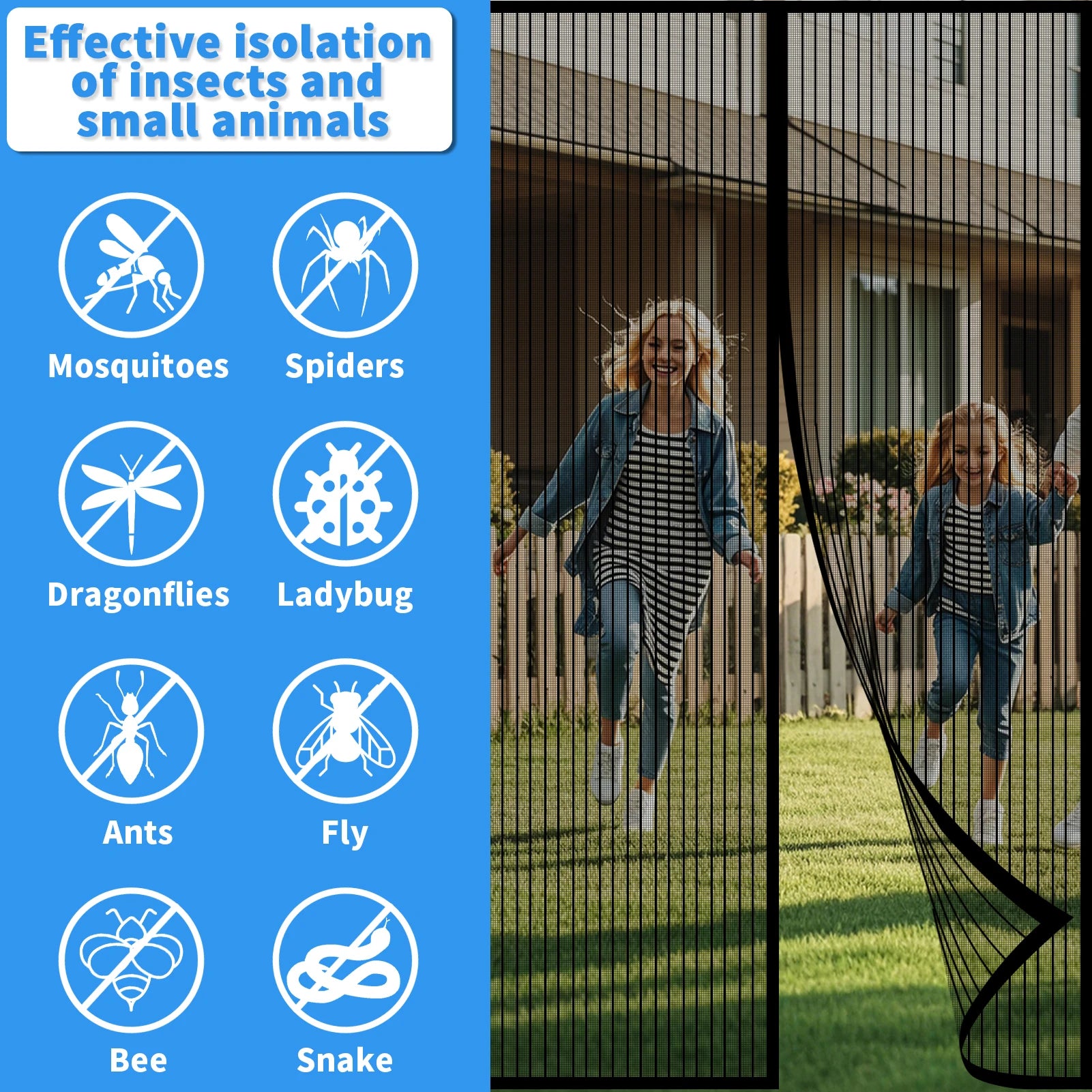 Anti Mosquito Magnetic Screen Door Curtain Fits Door Size 38"x82" Reinforced Self-Closing Net with Magnets Household Mesh Peaceful Pleasures Health and Wellness