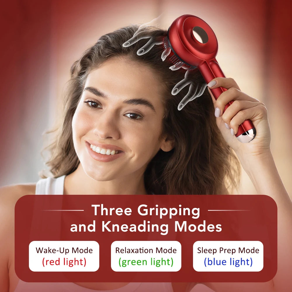 Electric Massage Comb Kneading Scratching Head Massager Deep Tissue Scalp Circulation Light Therapy Brush with Oil Applicator Peaceful Pleasures Health and Wellness