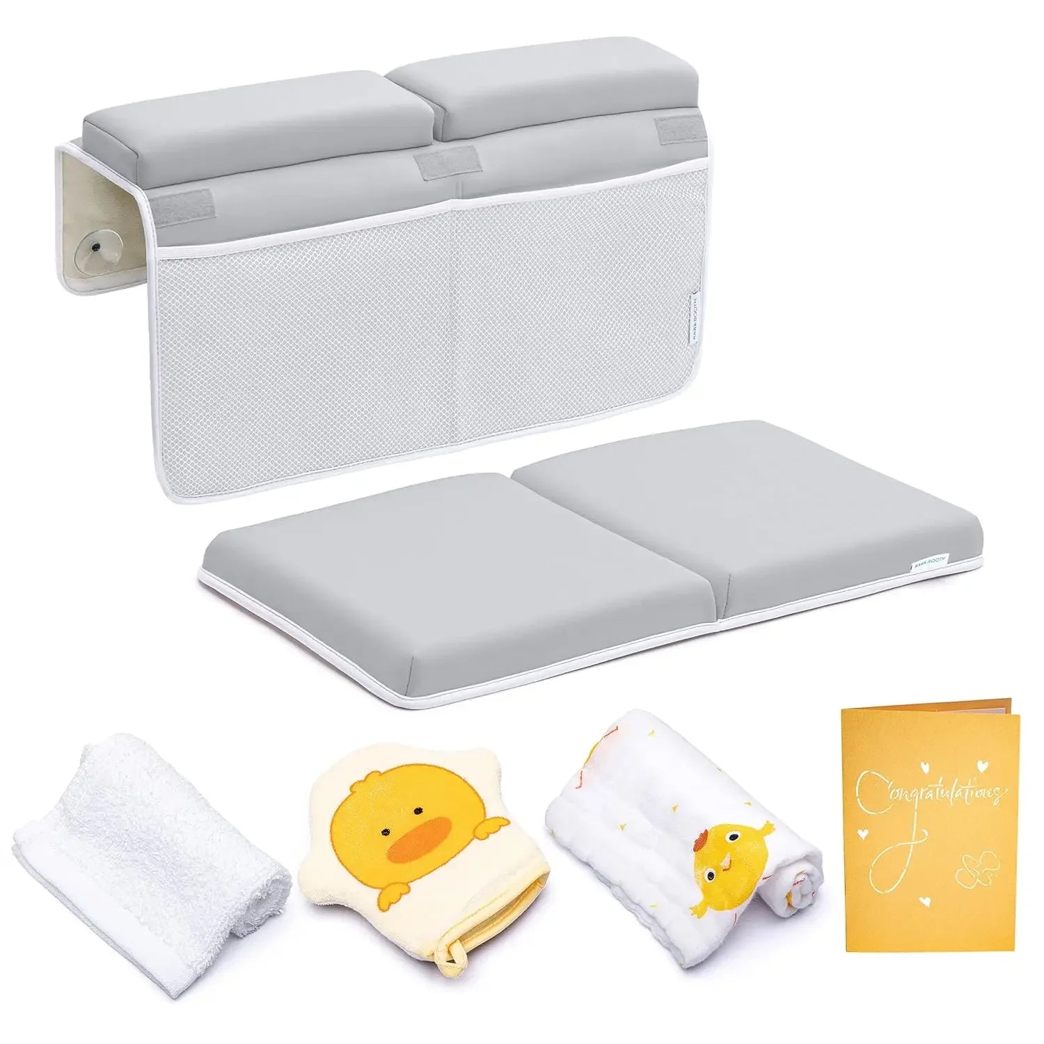 Extra Thick Baby Bath Kneeling Pad with Elbow Rest and Storage Pockets, Grey Peaceful Pleasures Health and Wellness United States