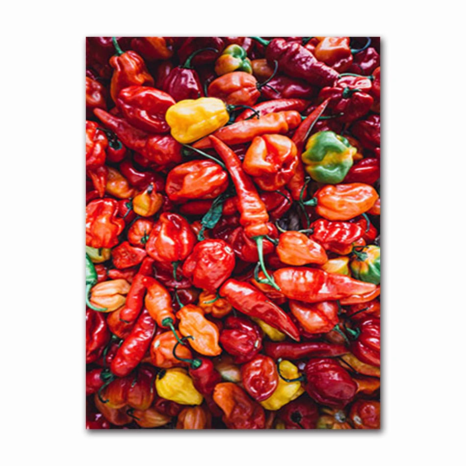 Nordic Wall Art Canvas Painting Colorful Fresh Vegetable Fruits Posters for Kitchen Decor Orange Lemon Picture for Restaurant Peaceful Pleasures Health and Wellness 60574-05 40x50cm