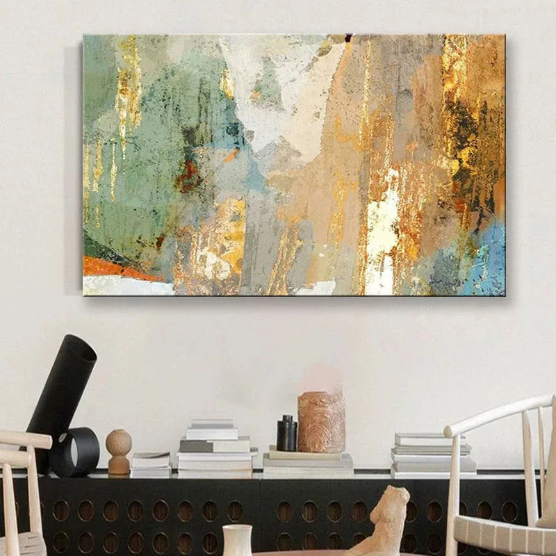 Customizable Gold Foil Abstract Art Handmade Oil Painting Living Home Decoration Bedroom Dining Room Sofa Background Decoration Peaceful Pleasures Health and Wellness No frame 100cmx200cm