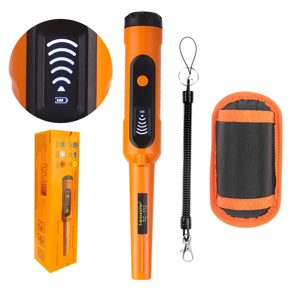 High Sensitivity Waterproof Metal Detector - 360° Scanning Adjustable Rod for Beach/Soil Hunting & Jewelry Pinpointing Peaceful Pleasures Health and Wellness Orange