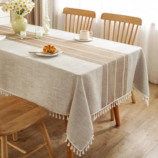 Battilo Linen Cotton Tablecloth | Striped Tassel Table Cover Linen Cotton Tablecloth Peaceful Pleasures Health and Wellness