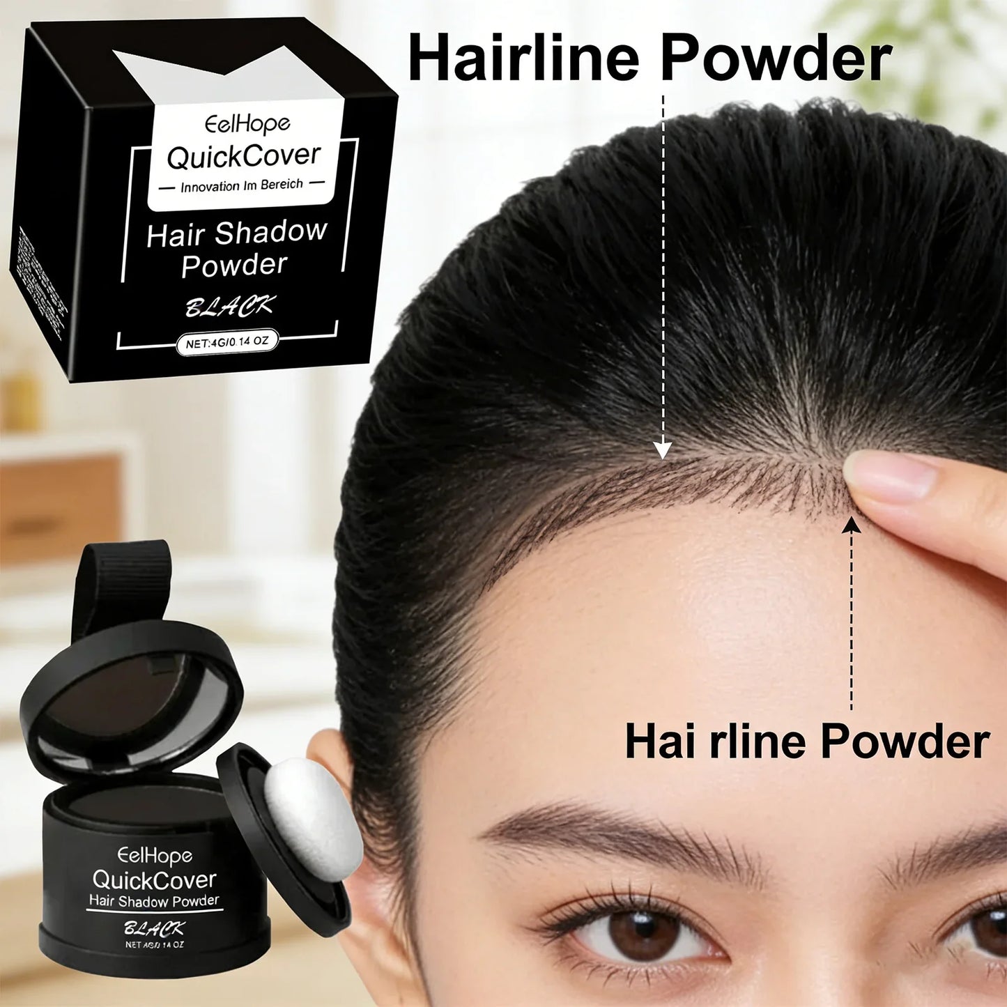 Eelhope Black Hairline Powder – Waterproof Root Cover 4g