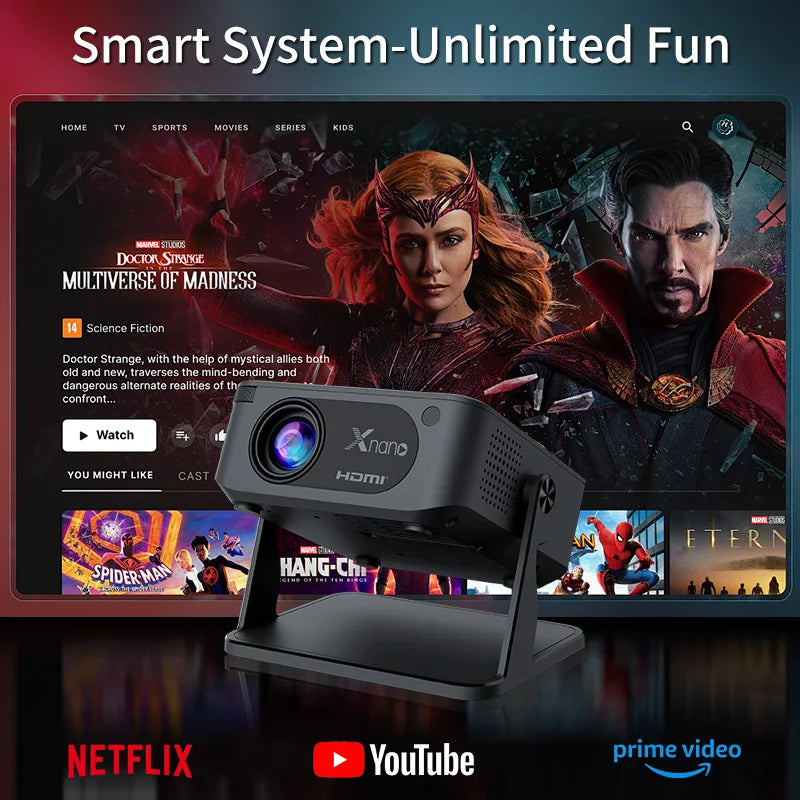 Xnano Projector 4K HA109 Android 11 Smart Projectors Bt5.4 720P Wifi5 200" Meeting Party Home Cinema Outdoor Portable Projector Peaceful Pleasures Health and Wellness