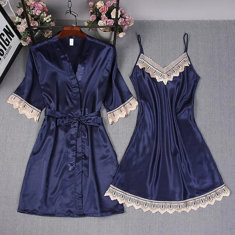 Lace-Trim Voile Robe & Lingerie Set | European Style