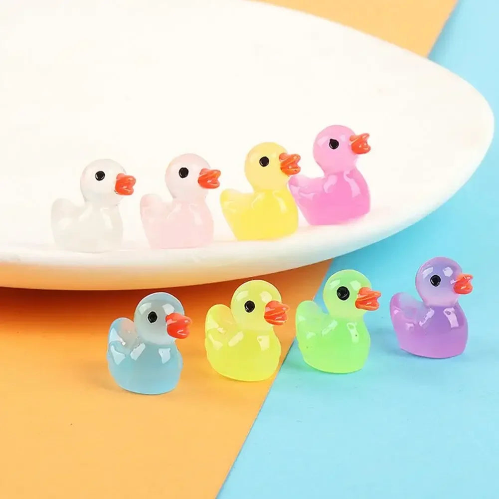 Glow-in-the-Dark Mini Duck Ornaments | Resin Decor 10pcs