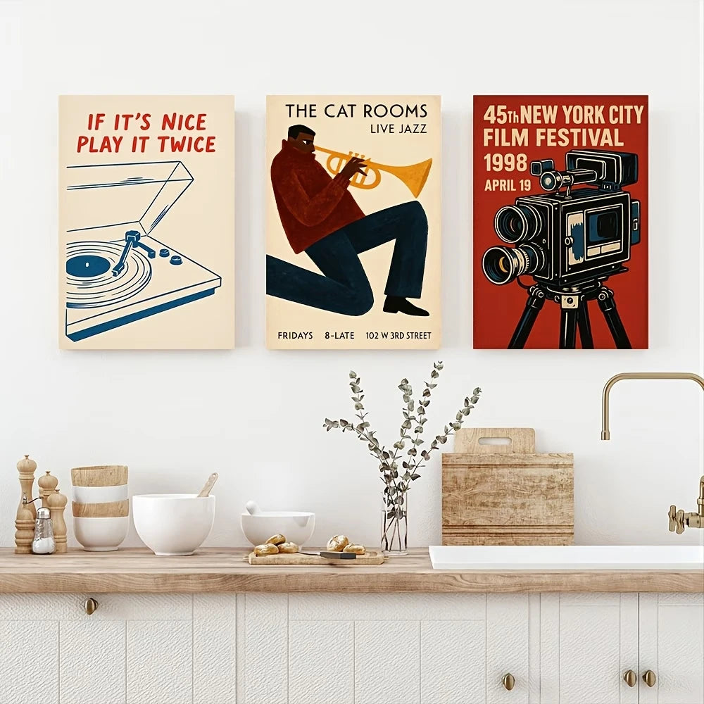 Retro Jazz Cat New York Canvas Wall Art Print Poster