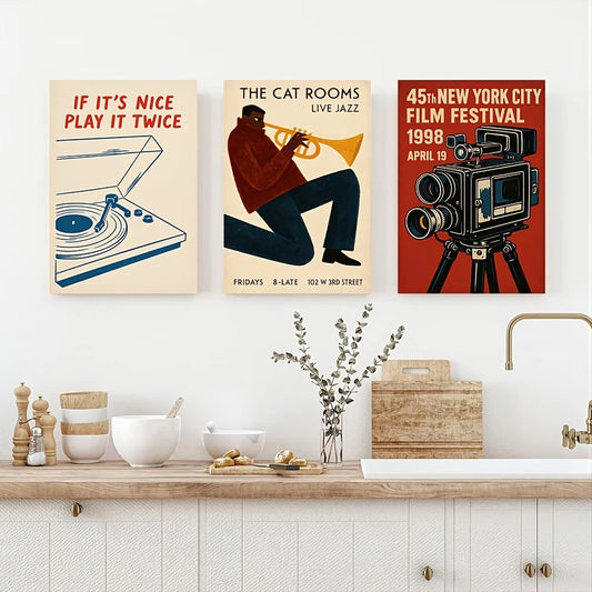 Retro Jazz Cat New York Canvas Wall Art Print Poster Canvas Wall Art Peaceful Pleasures Health and Wellness G3706-3pcs 60x80cm Unframed