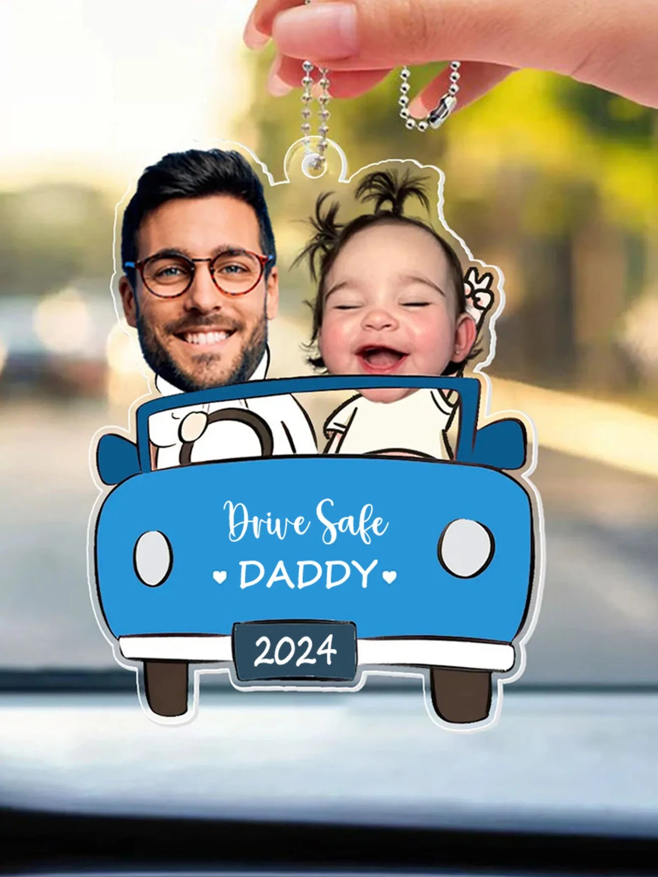 Custom Photo Drive Safe Daddy Car Ornament Personalized Acrylic Hanger Gift for Dad Husband Fathers Day Valentine Decor Peaceful Pleasures Health and Wellness