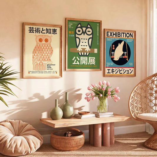3-Piece Japanese Abstract Birds Canvas Wall Art | Modern Decor Canvas Wall Art Set Peaceful Pleasures Health and Wellness G5374-3pcs 21x30cm Wood Framed