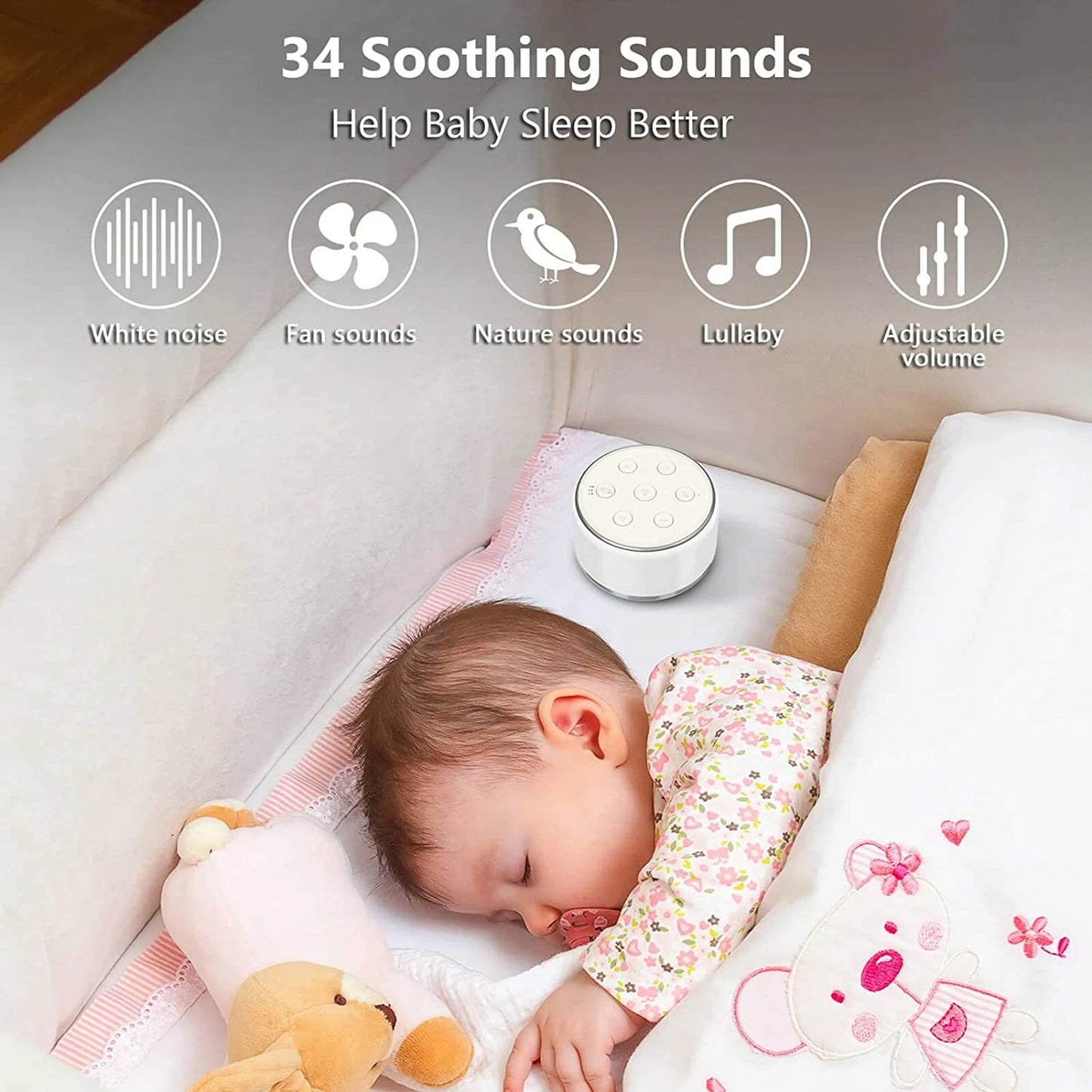 White Noise Machine | 34 Sounds, 7-Color Night Light & Timer