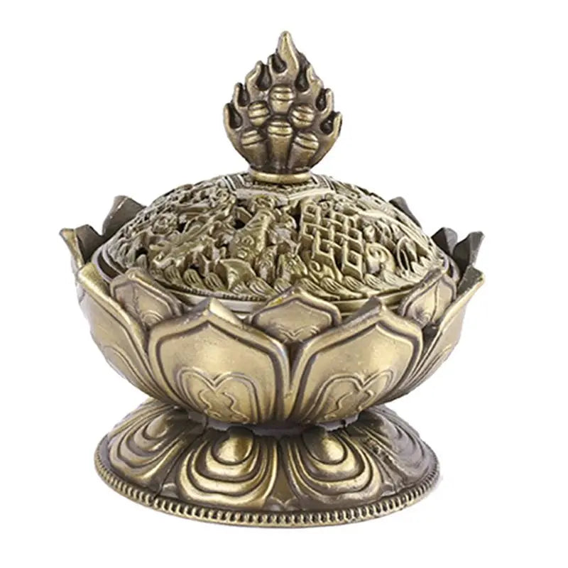 A36T-2X Lotus Incense Smoke Cone Aroma Burner Holder Stove Backflow Censer Decor-Bronze Peaceful Pleasures Health and Wellness