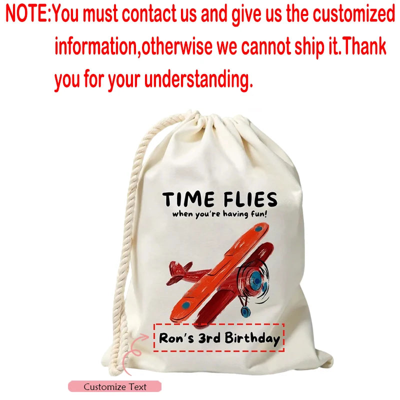 Personalized Airplane Birthday Favor Bags for Kids | Canvas Party Favor Bag Peaceful Pleasures Health and Wellness custom bag 30x40cm